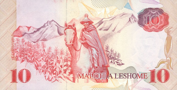 Back of Lesotho p11a: 10 Maloti from 1990