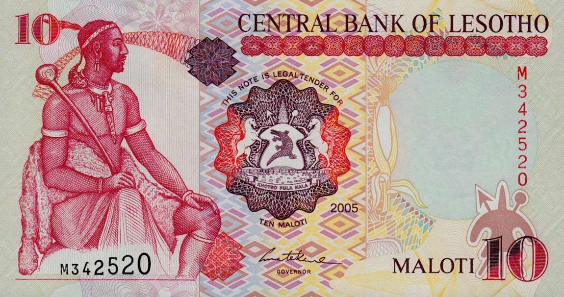 Front of Lesotho p15c: 10 Maloti from 2005