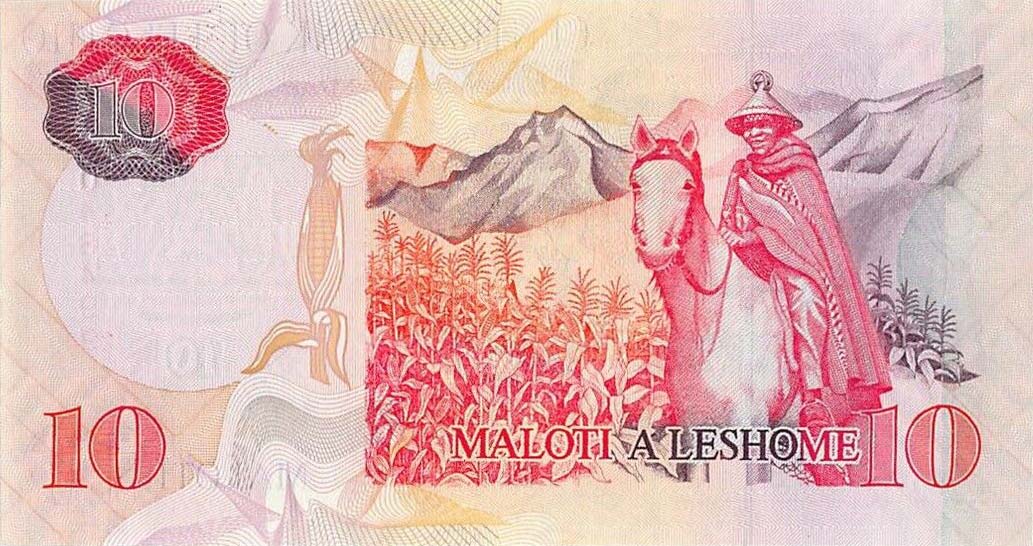 Back of Lesotho p15e: 10 Maloti from 2007