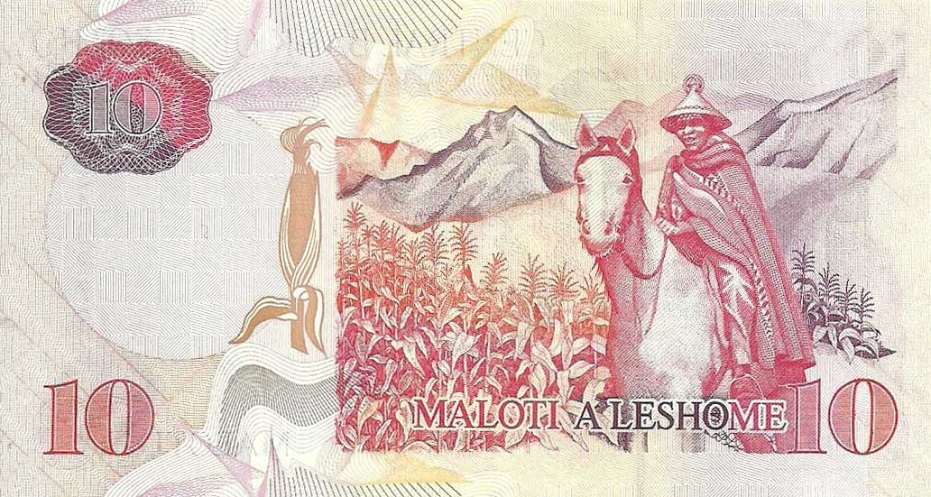 Back of Lesotho p15f: 10 Maloti from 2009
