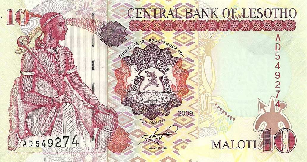 Front of Lesotho p15f: 10 Maloti from 2009