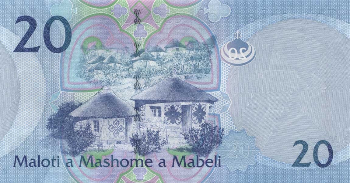 Back of Lesotho p22b: 20 Maloti from 2013