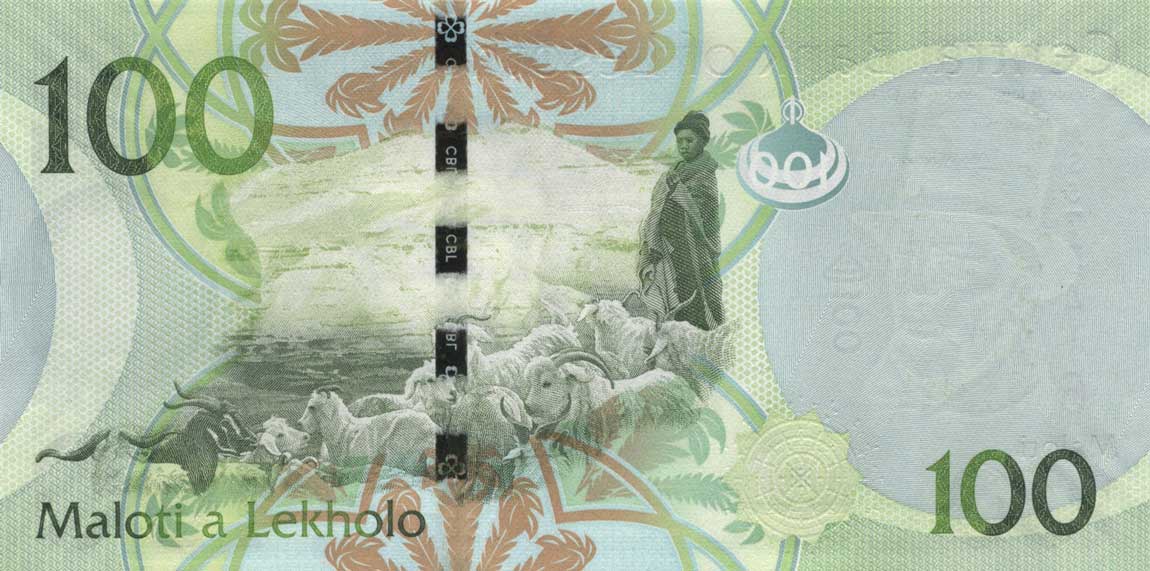 Back of Lesotho p24b: 100 Maloti from 2013