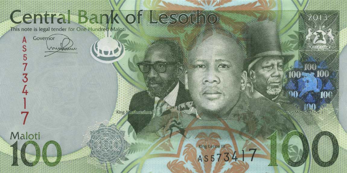 Front of Lesotho p24b: 100 Maloti from 2013