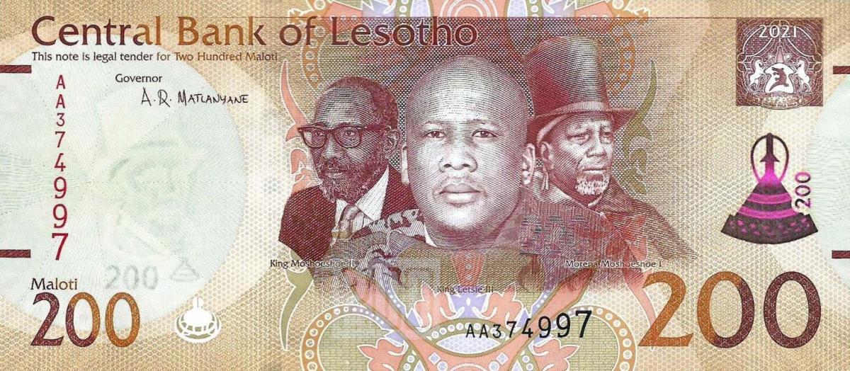 Front of Lesotho p30a: 200 Maloti from 2021