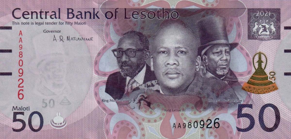 Front of Lesotho p28: 50 Maloti from 2021