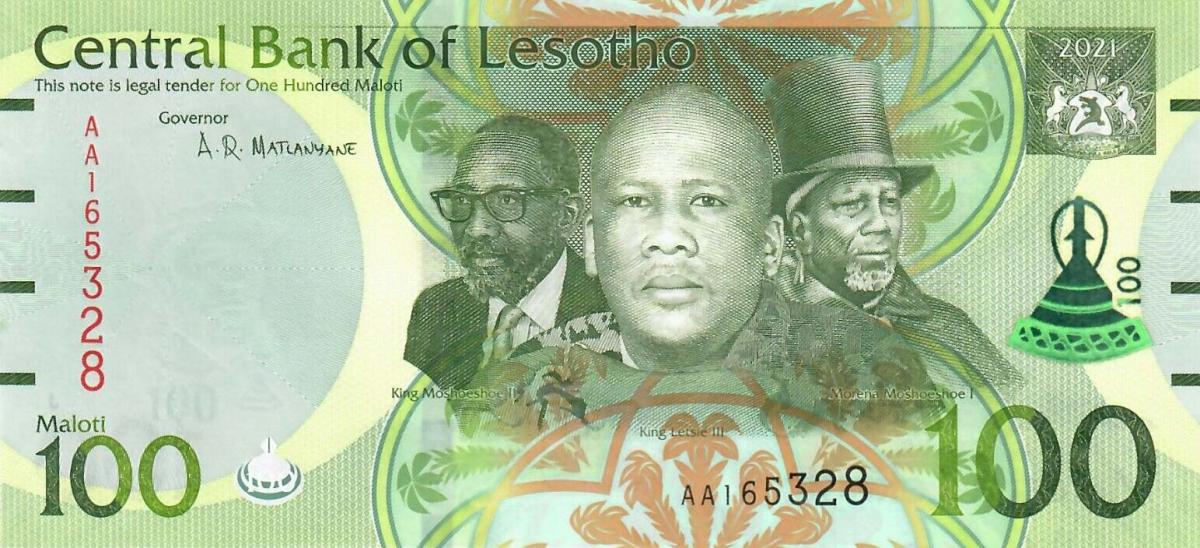 Front of Lesotho p29: 100 Maloti from 2021