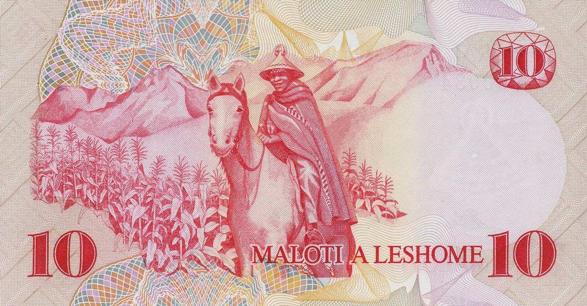 Back of Lesotho p6a: 10 Maloti from 1981