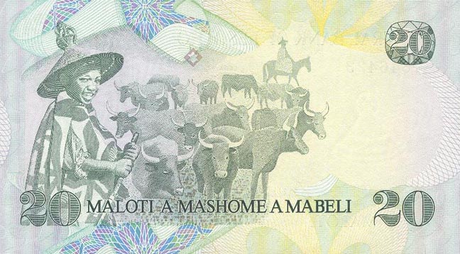 Back of Lesotho p7b: 20 Maloti from 1984