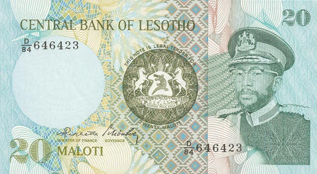Front of Lesotho p7b: 20 Maloti from 1984