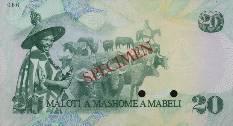 Back of Lesotho p7s1: 20 Maloti from 1981