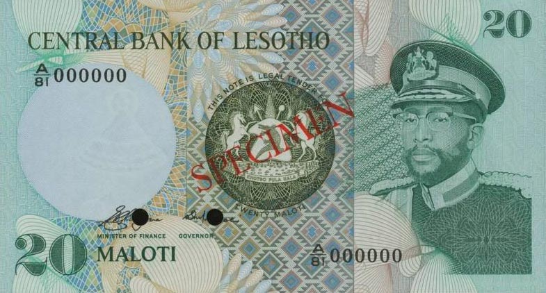Front of Lesotho p7s1: 20 Maloti from 1981