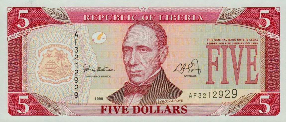 Front of Liberia p21: 5 Dollars from 1999