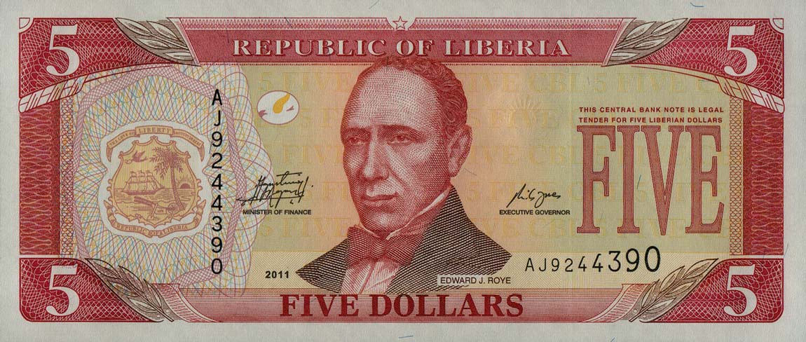 Front of Liberia p26g: 5 Dollars from 2011