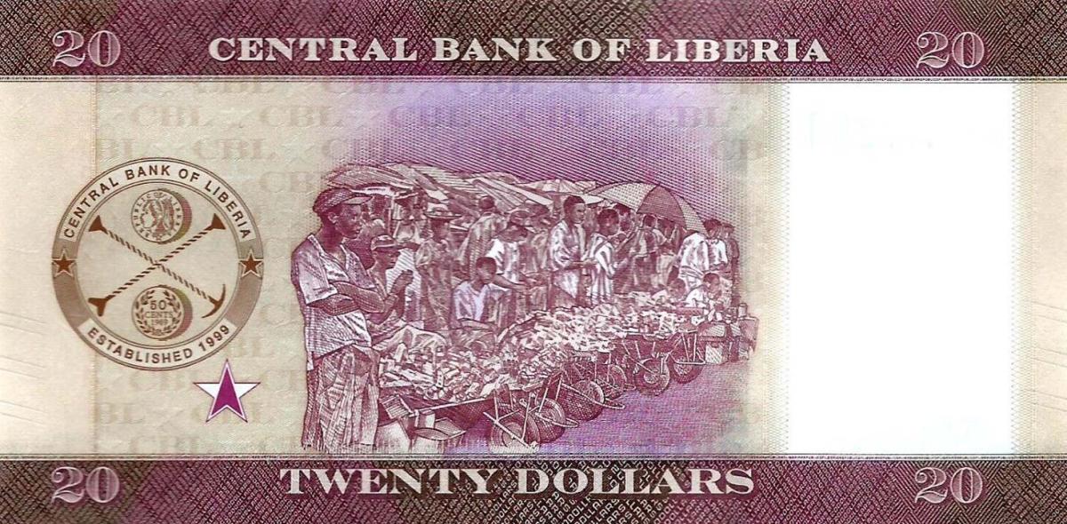 Back of Liberia p33c: 20 Dollars from 2022