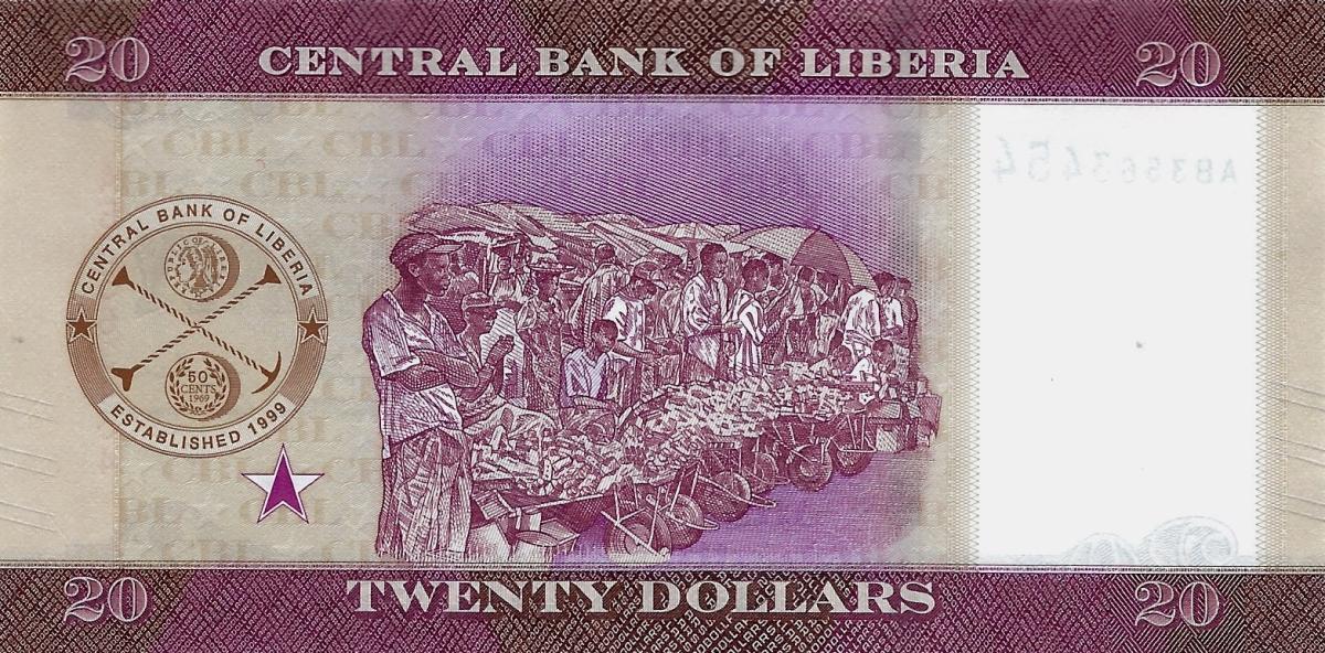 Back of Liberia p37: 20 Dollars from 2022