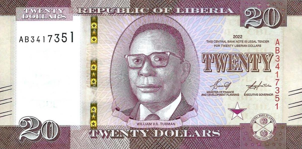 Front of Liberia p33c: 20 Dollars from 2022