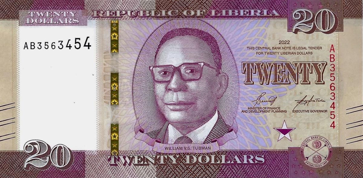 Front of Liberia p37: 20 Dollars from 2022