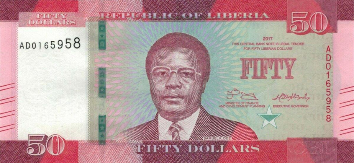 Front of Liberia p34b: 50 Dollars from 2017