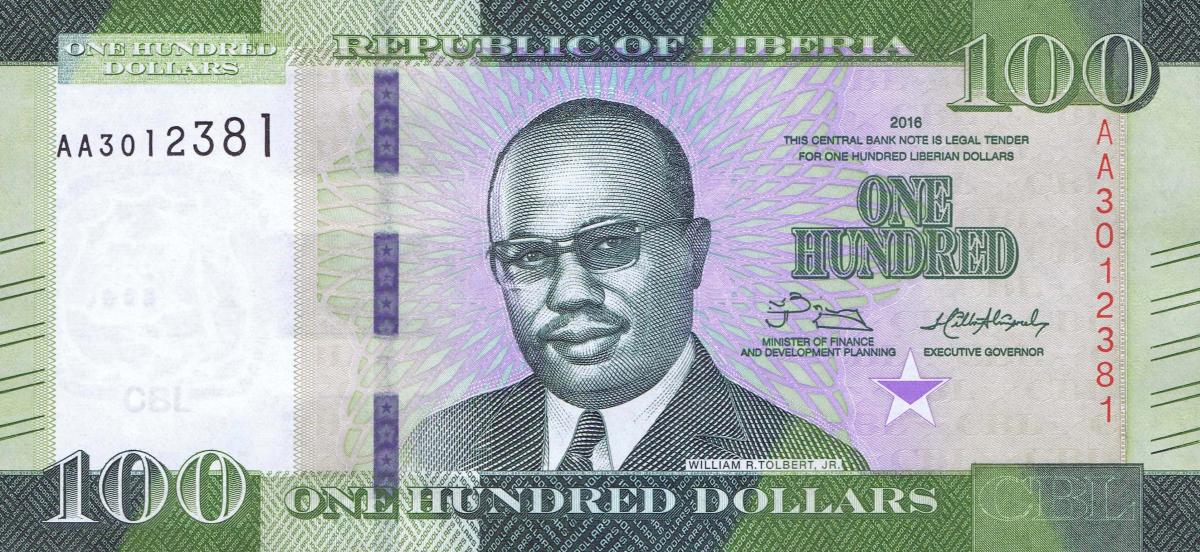 Front of Liberia p35a: 100 Dollars from 2016