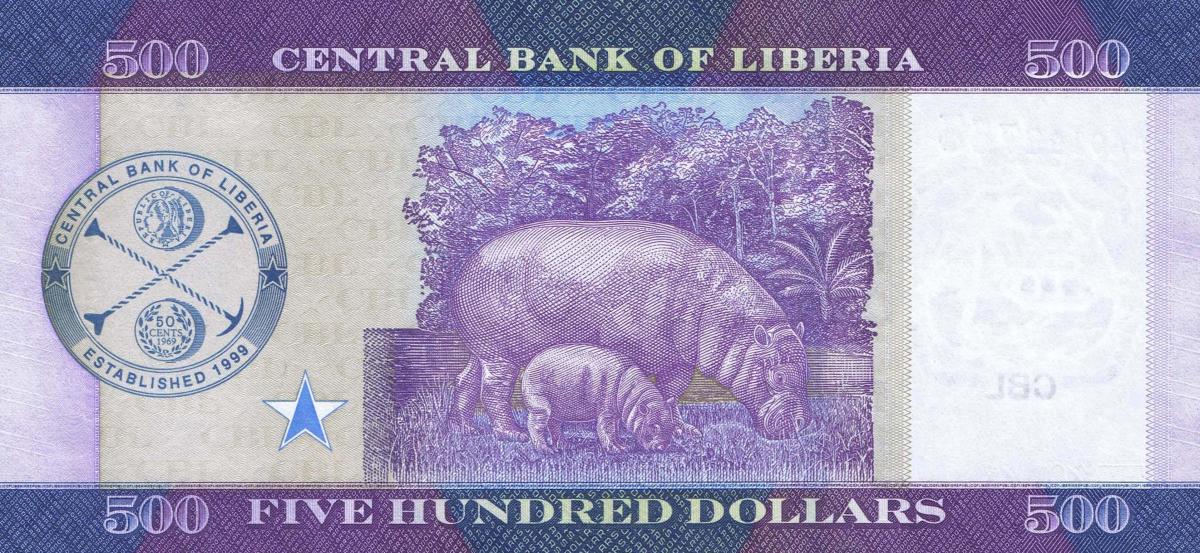 Back of Liberia p36a: 500 Dollars from 2016