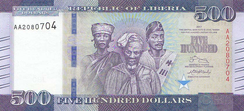 Front of Liberia p36b: 500 Dollars from 2017
