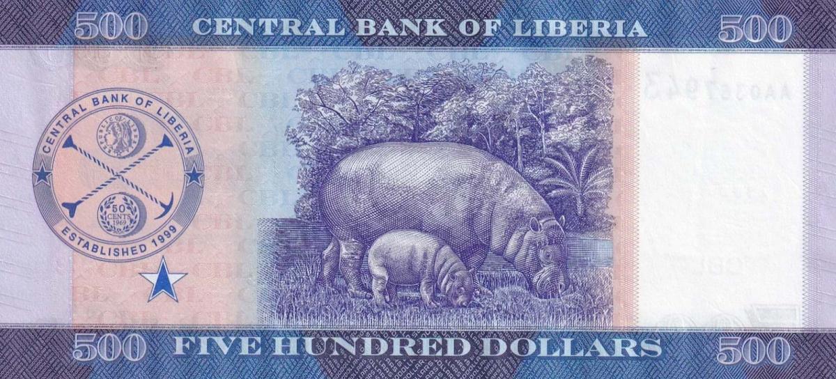 Back of Liberia p40a: 500 Dollars from 2022