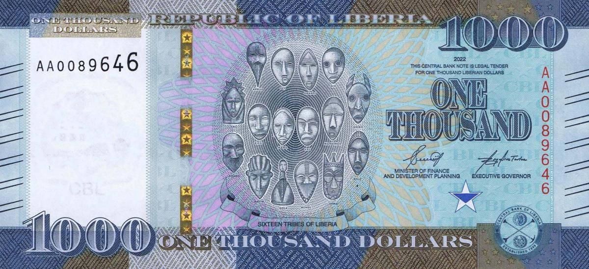 Front of Liberia p41: 1000 Dollars from 2022