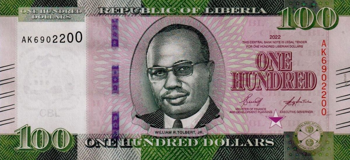 Front of Liberia p39b: 100 Dollars from 2022