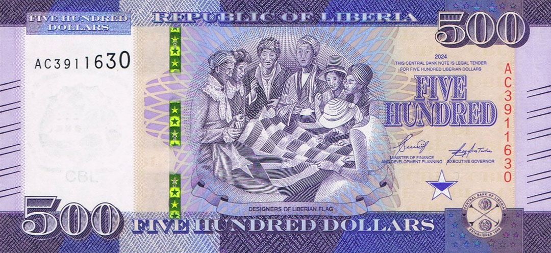 Front of Liberia p40b: 500 Dollars from 2024