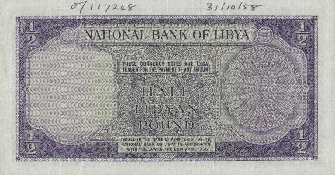 Back of Libya p19s: 0.5 Pound from 1955