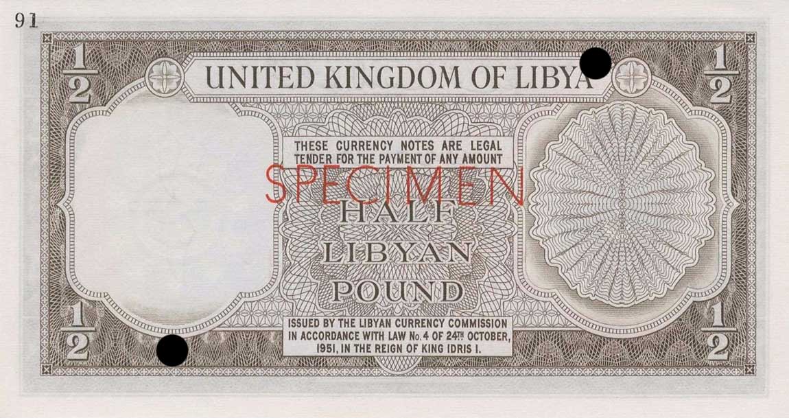 Back of Libya p8ct: 0.5 Pound from 1951