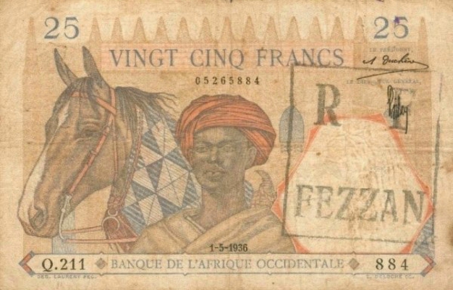 Front of Libya pM10: 25 Francs from 1938