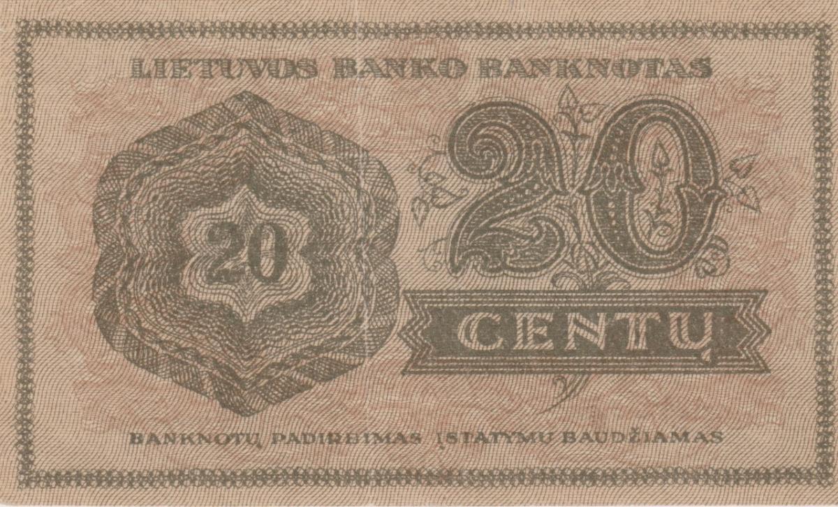 Back of Lithuania p11a: 20 Centu from 1922