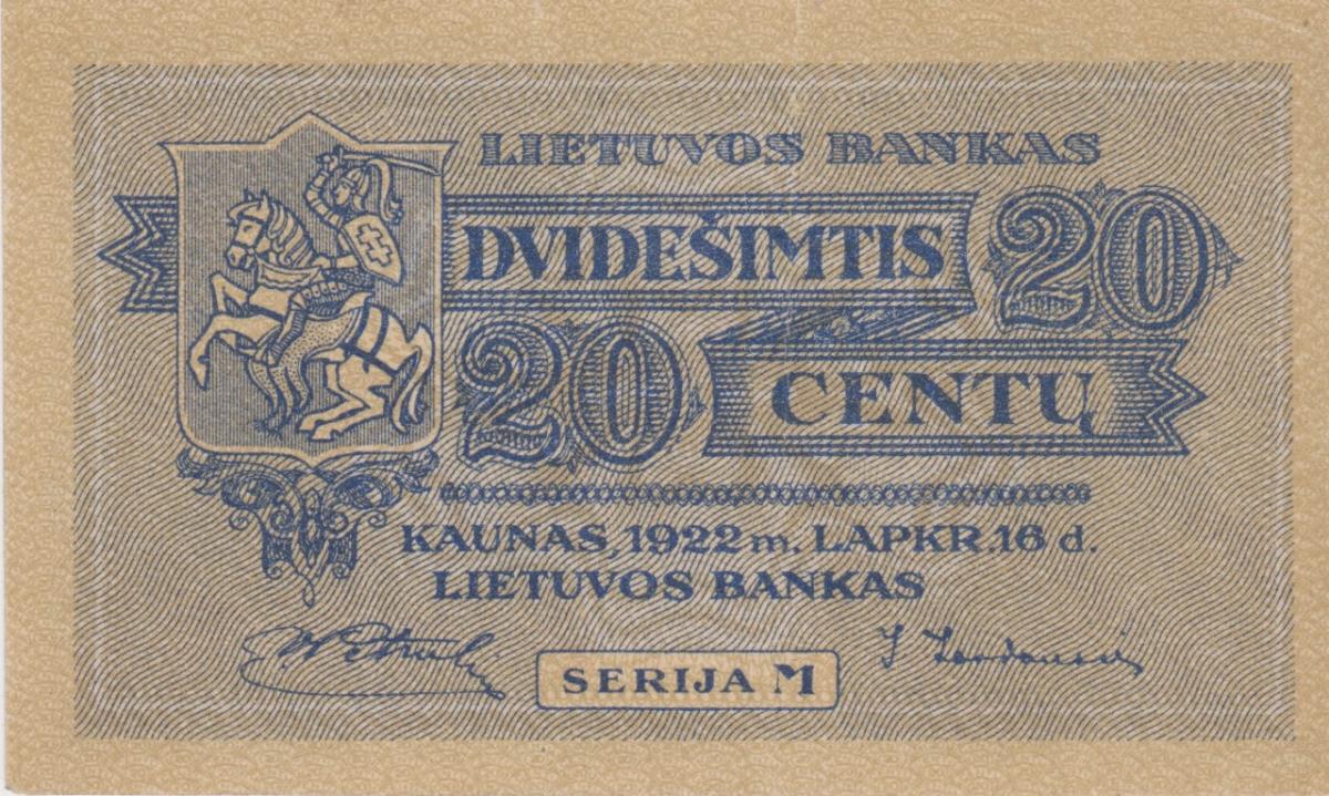Front of Lithuania p11a: 20 Centu from 1922