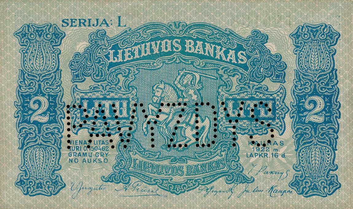 Front of Lithuania p14s1: 2 Litu from 1922