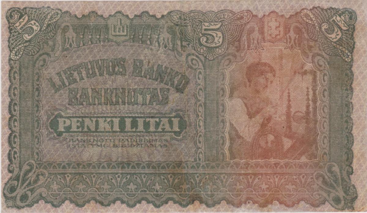 Back of Lithuania p15a: 5 Litai from 1922