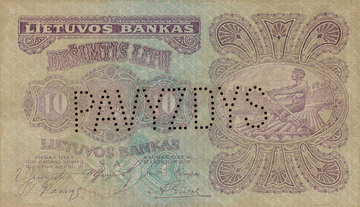 Front of Lithuania p18s1: 10 Litu from 1922