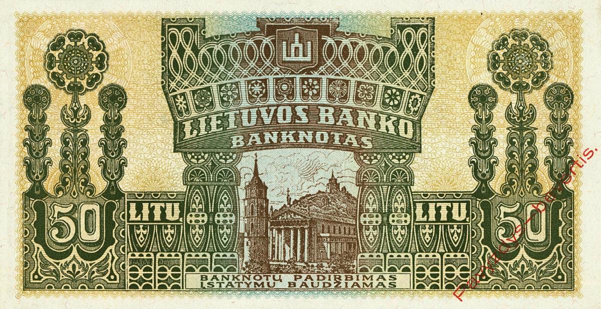 Back of Lithuania p19s3: 50 Litu from 1922