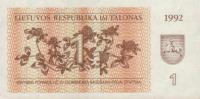 Gallery image for Lithuania p39: 1 Talonas from 1992