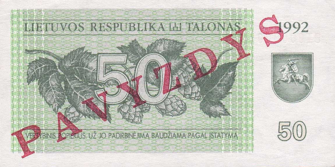 Front of Lithuania p41s: 50 Talonas from 1992