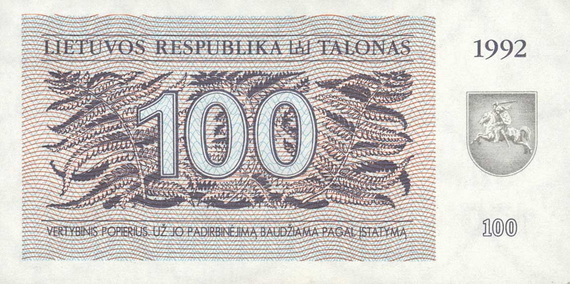 Front of Lithuania p42: 100 Talonas from 1992