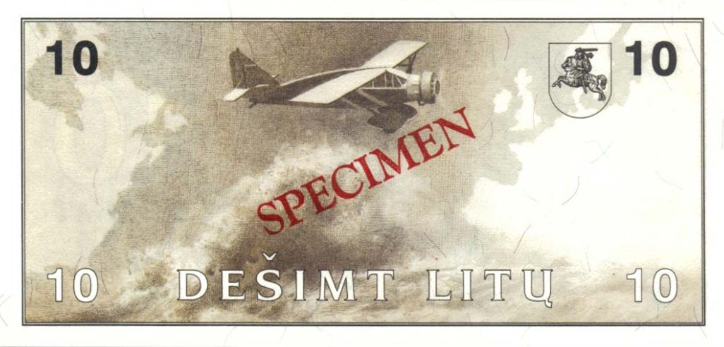 Back of Lithuania p47s: 10 Litu from 1991