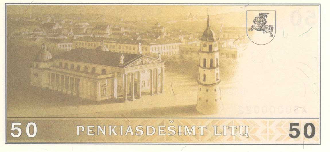 Back of Lithuania p49a: 50 Litu from 1991