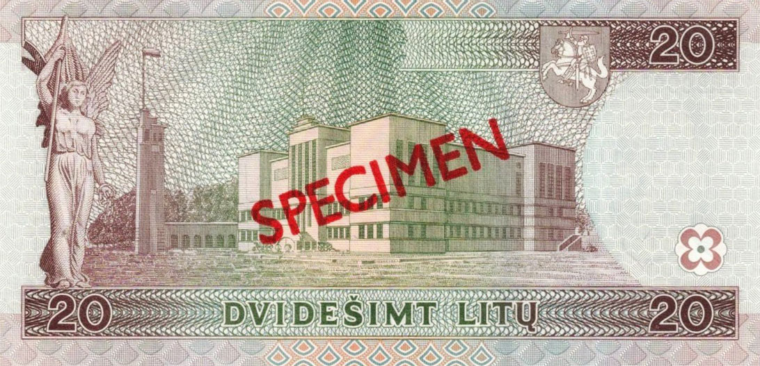 Back of Lithuania p60s: 20 Litai from 1997
