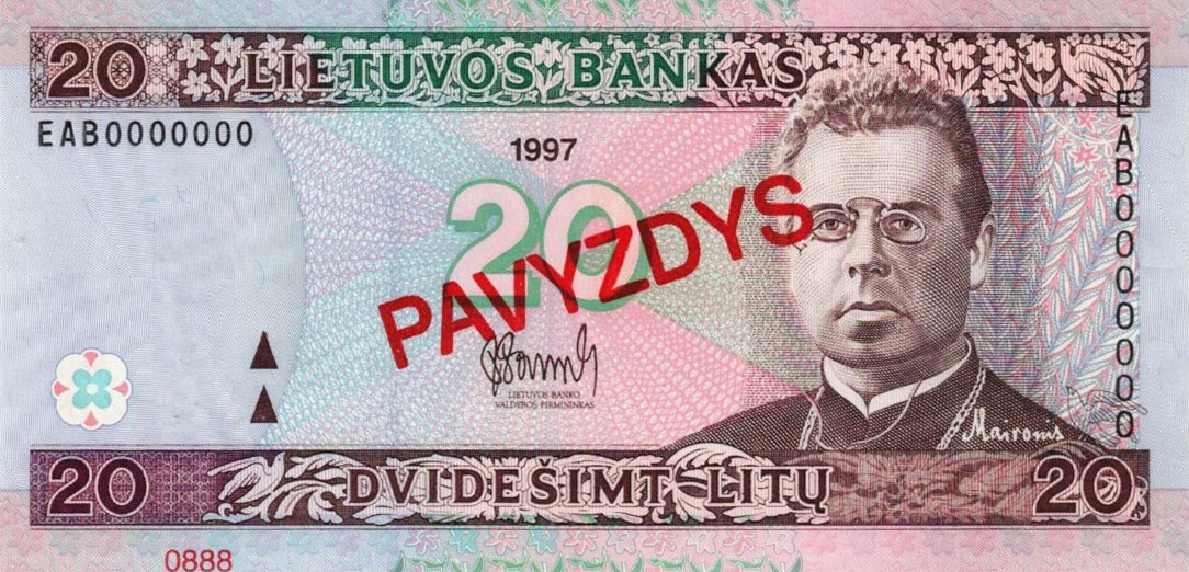 Front of Lithuania p60s: 20 Litai from 1997