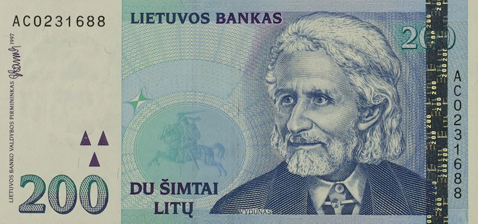 Front of Lithuania p63b: 200 Litai from 1997