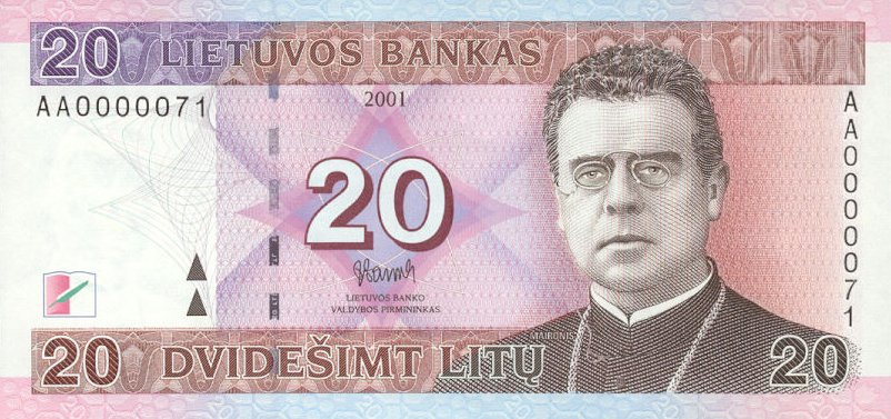 Front of Lithuania p66a: 20 Litai from 2001