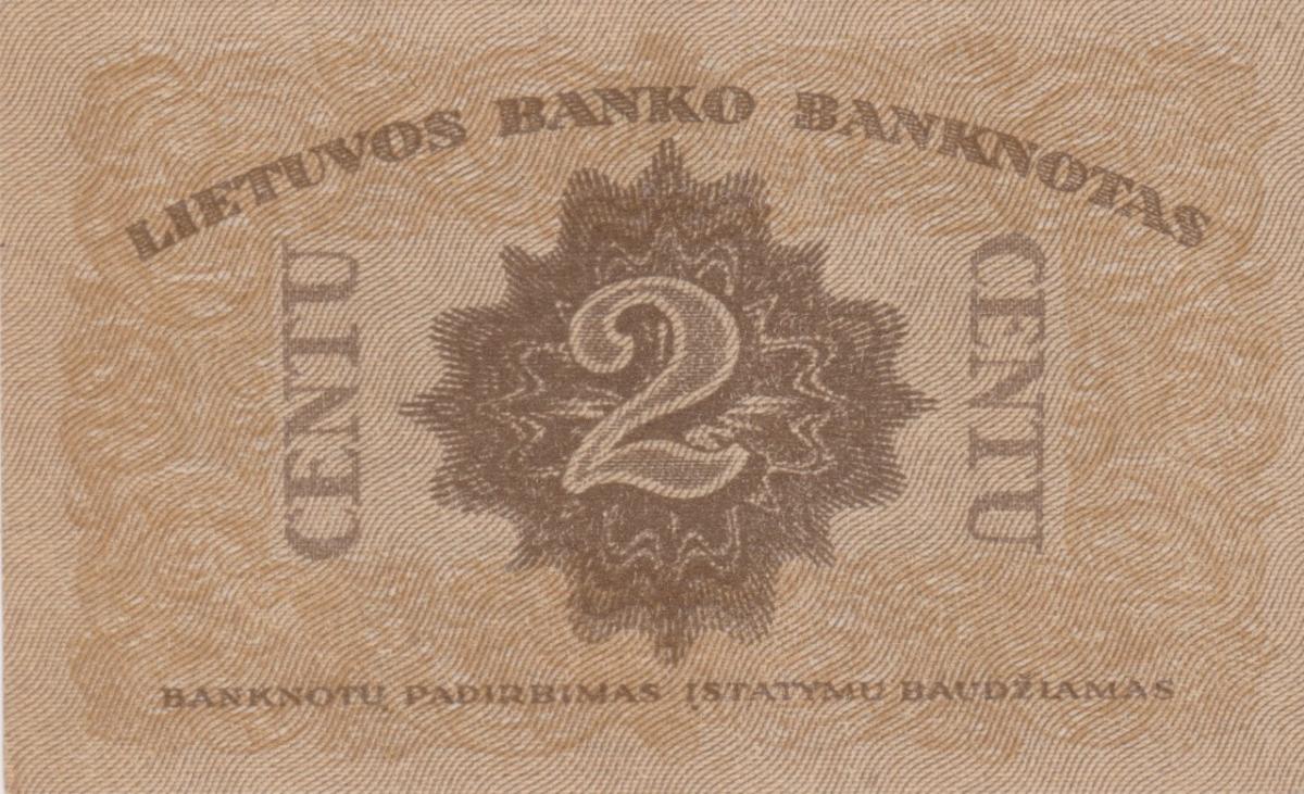 Back of Lithuania p8a: 2 Centu from 1922