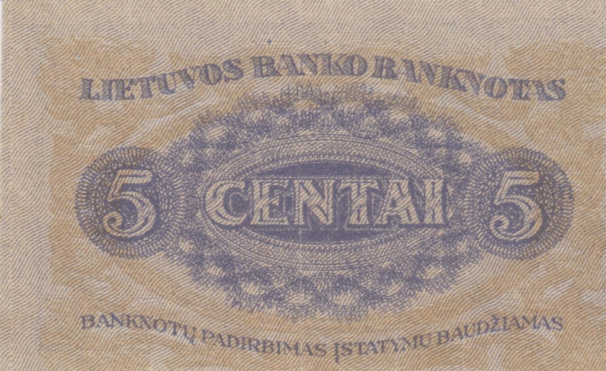 Back of Lithuania p9a: 5 Centai from 1922
